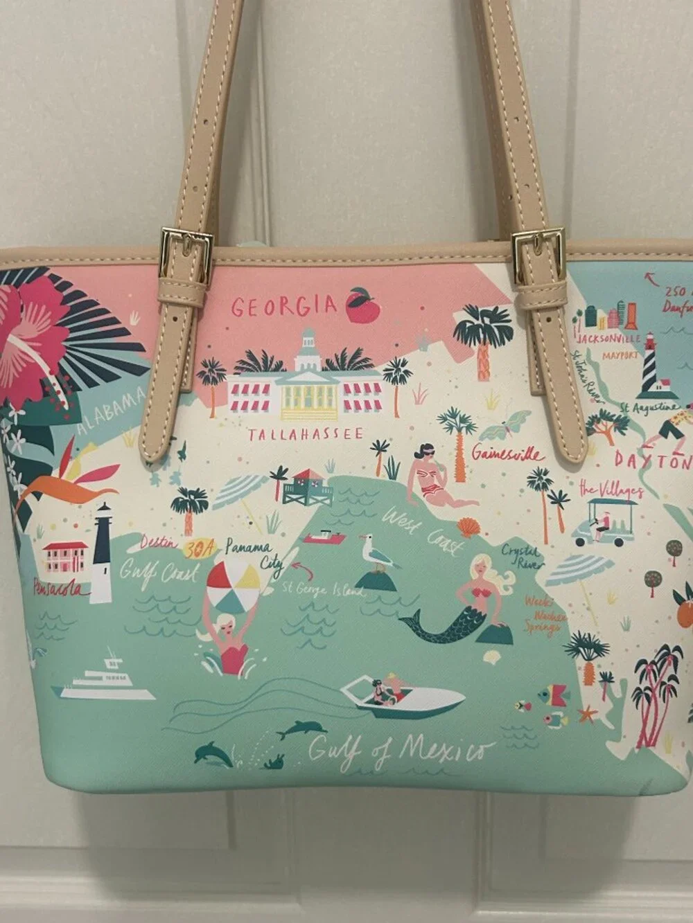 Spartina 449 Florida Map Tote Bag Greetings From Florida Mermaid RETIRED NWT